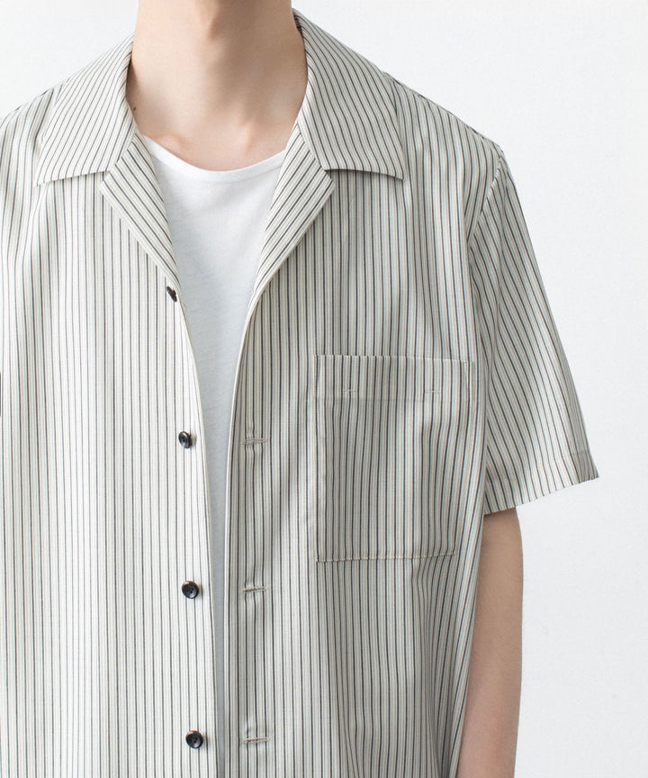 ATTACHMENT アタッチメントのWO/PE STRIPE OPEN COLLAR S/S SHIRT - S.GRAYの公式通販サイトsession福岡セレクトショップ