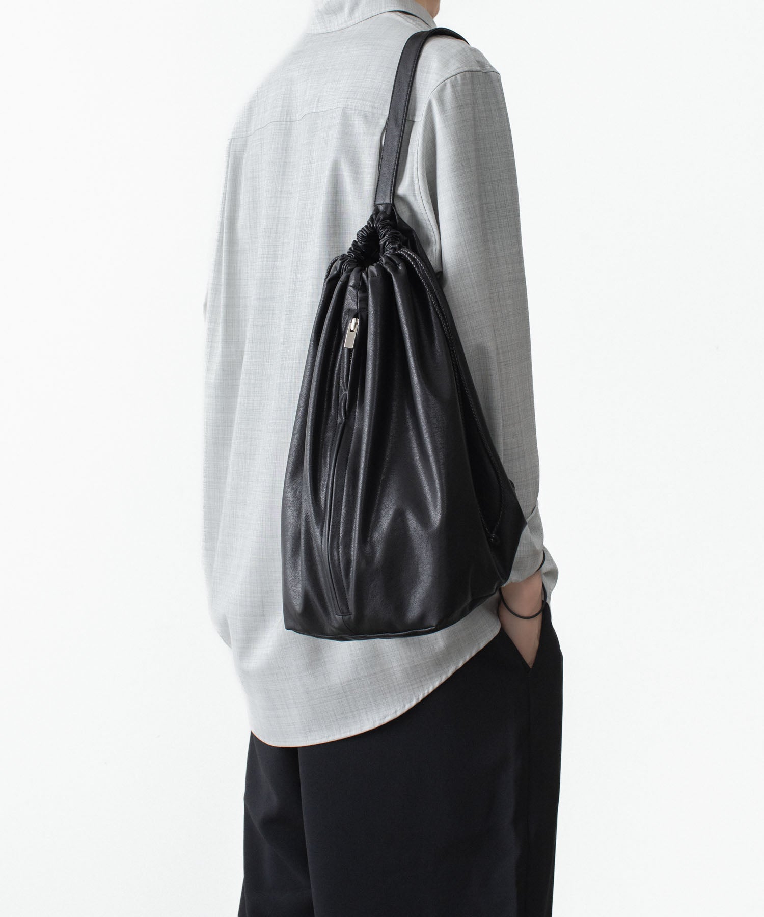ATTACHMENT /アタッチメント】SYNTHETIC LEATHER BUCKET BAG - BLACK