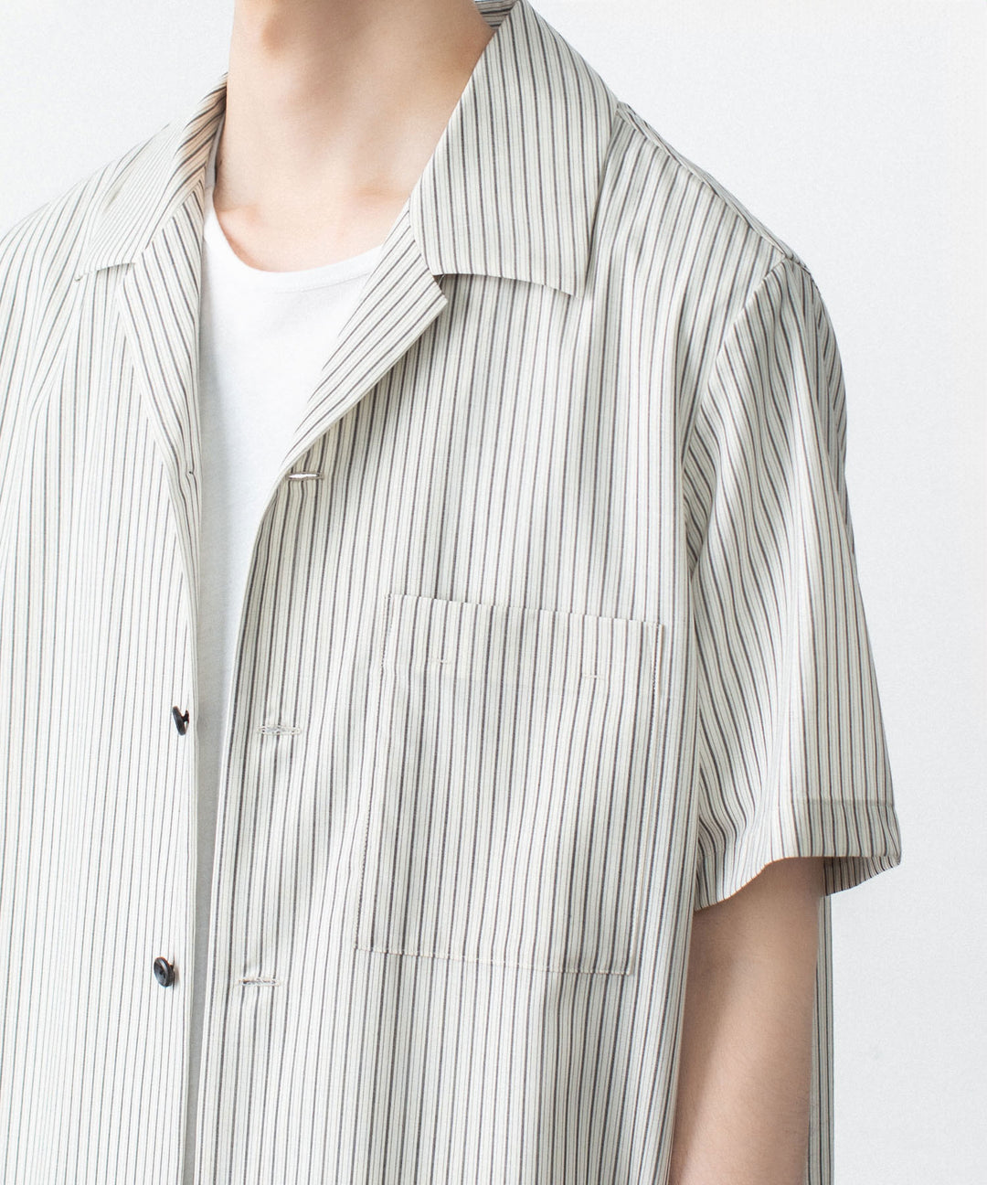 ATTACHMENT アタッチメントのWO/PE STRIPE OPEN COLLAR S/S SHIRT - S.GRAYの公式通販サイトsession福岡セレクトショップ