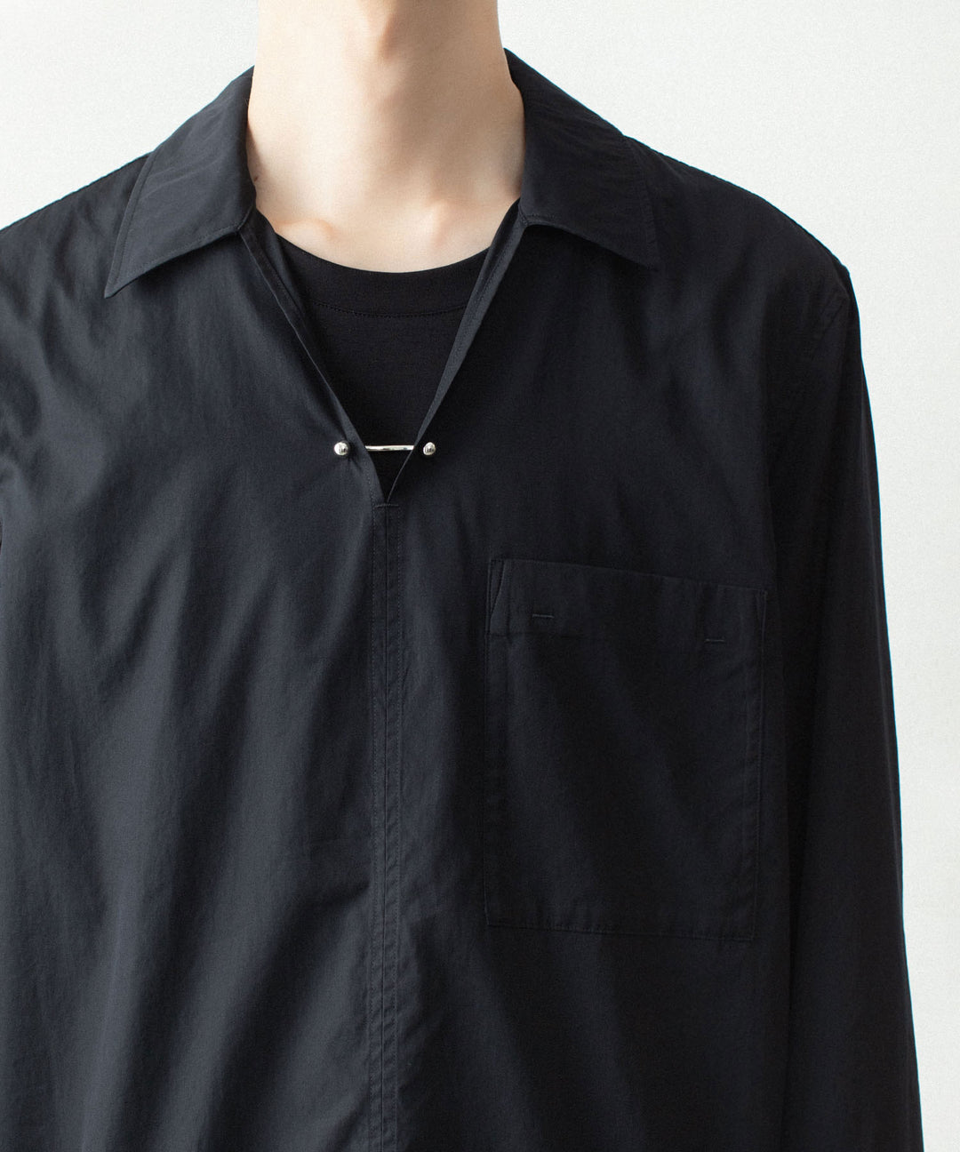 ATTACHMENT アタッチメントの140/2 GIZA BROAD PIERCED L/S SHIRT - BLACKの公式通販サイトsession福岡セレクトショップ