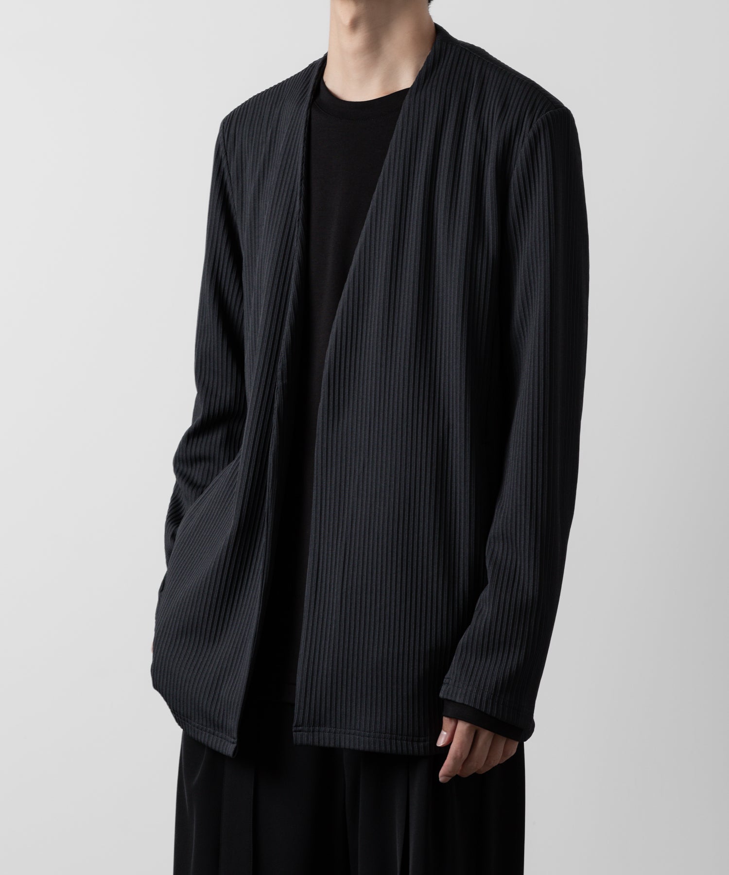 ATTACHMENT アタッチメントのPE STRETCH RIB COLLARLESS CARDIGAN - D.GRAY 公式通販サイトsession福岡セレクトショップ