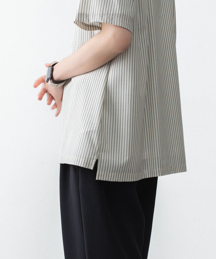 ATTACHMENT アタッチメントのWO/PE STRIPE OPEN COLLAR S/S SHIRT - S.GRAYの公式通販サイトsession福岡セレクトショップ