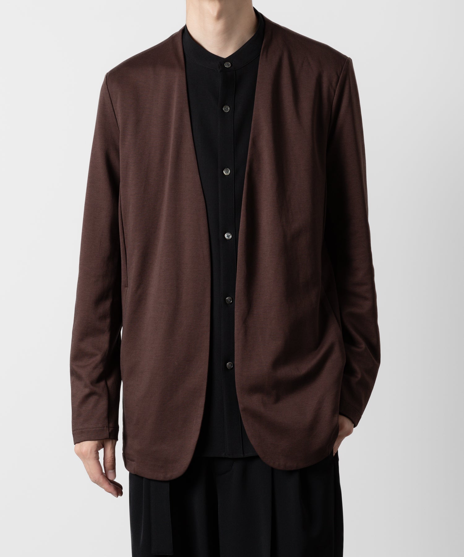 ATTACHMENT アタッチメントのCOTTON DOUBLE FACE COLLARLESS CARDIGAN - BORDEAUX 公式通販サイトsession福岡セレクトショップ