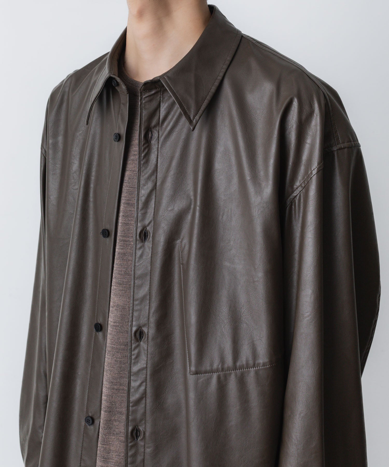 VEIN-ヴェイン SYNTHETIC LEATHER L/S SHIRTのBROWN 公式通販サイトsession福岡セレクトショップ