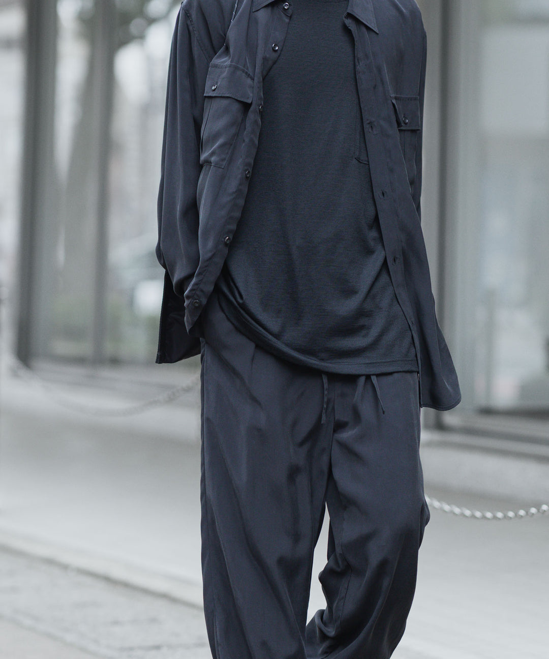 【 ATTACHMENT 】CU/RY FIBRIL TAFFETA PATCH POCKET L/S SHIRT - BLACK