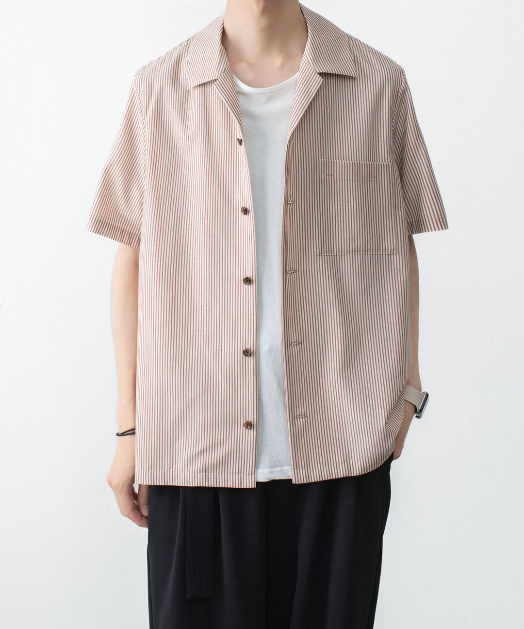 ATTACHMENT アタッチメントのWO/PE STRIPE OPEN COLLAR S/S SHIRT - S.REDの公式通販サイト