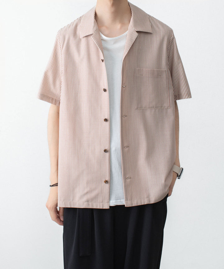 ATTACHMENT アタッチメントのWO/PE STRIPE OPEN COLLAR S/S SHIRT - S.REDの公式通販サイト
