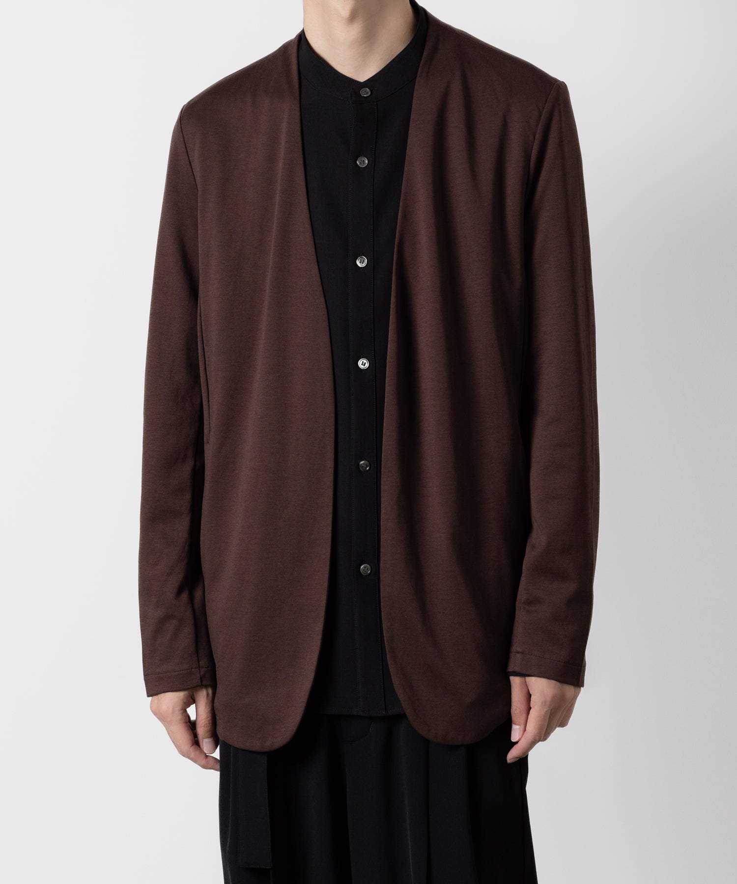 ATTACHMENT アタッチメントのCOTTON DOUBLE FACE COLLARLESS CARDIGAN - BORDEAUX 公式通販サイトsession福岡セレクトショップ