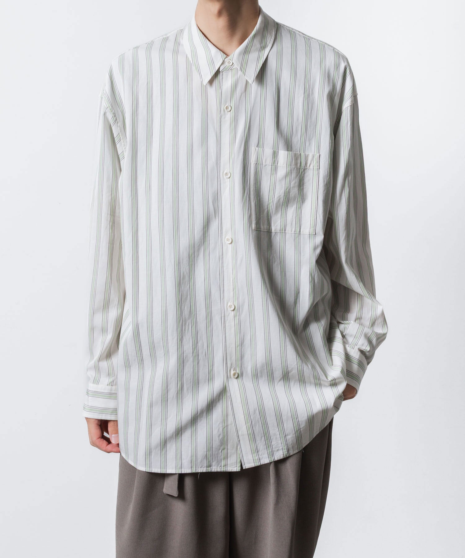 ATTACHMENT アタッチメントのCU/CO STRIPE TWILL L/S SHIRT - S.GREENの公式通販サイトsession福岡セレクトショップ