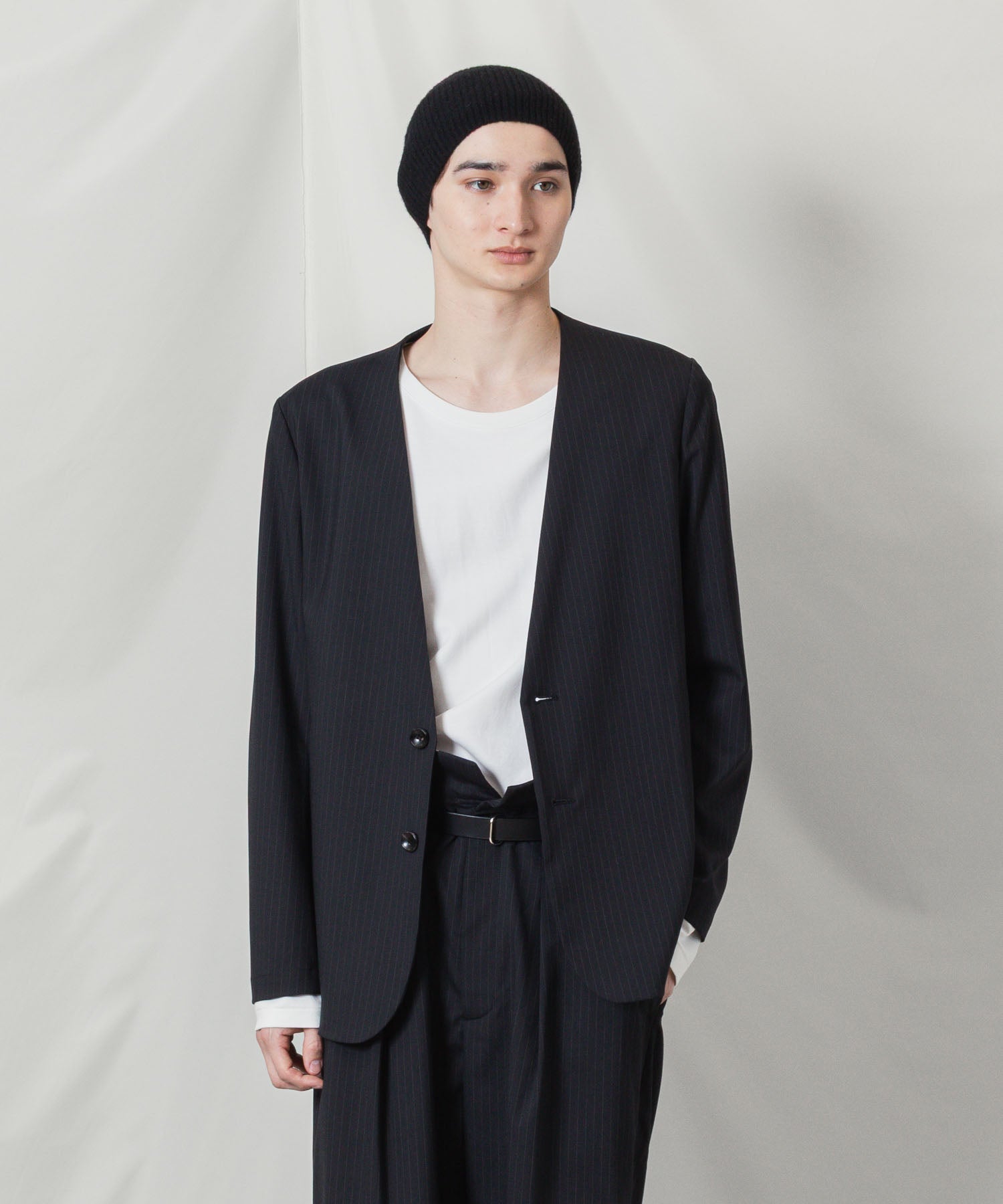 ATTACHMENT アタッチメントのT/W/SI STRETCH GABARDINE COLLARLESS JKT - S.BLACKの公式通販サイトsession福岡セレクトショップ