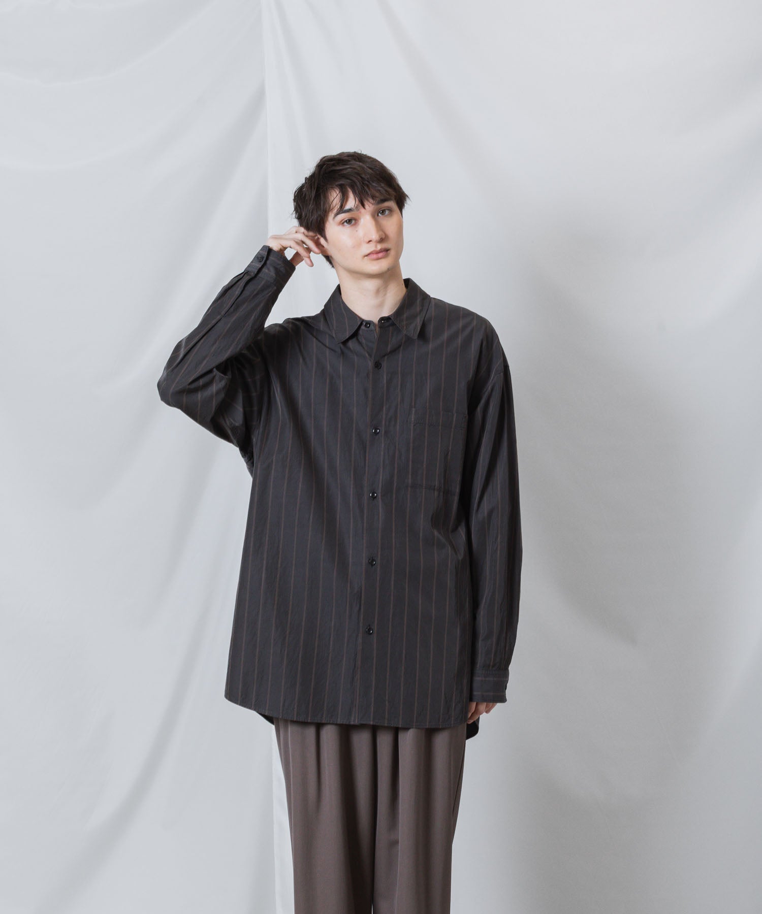 ATTACHMENT アタッチメントのCU/CO STRIPE TWILL L/S SHIRT - S.GRAYの公式通販サイトsession福岡セレクトショップ