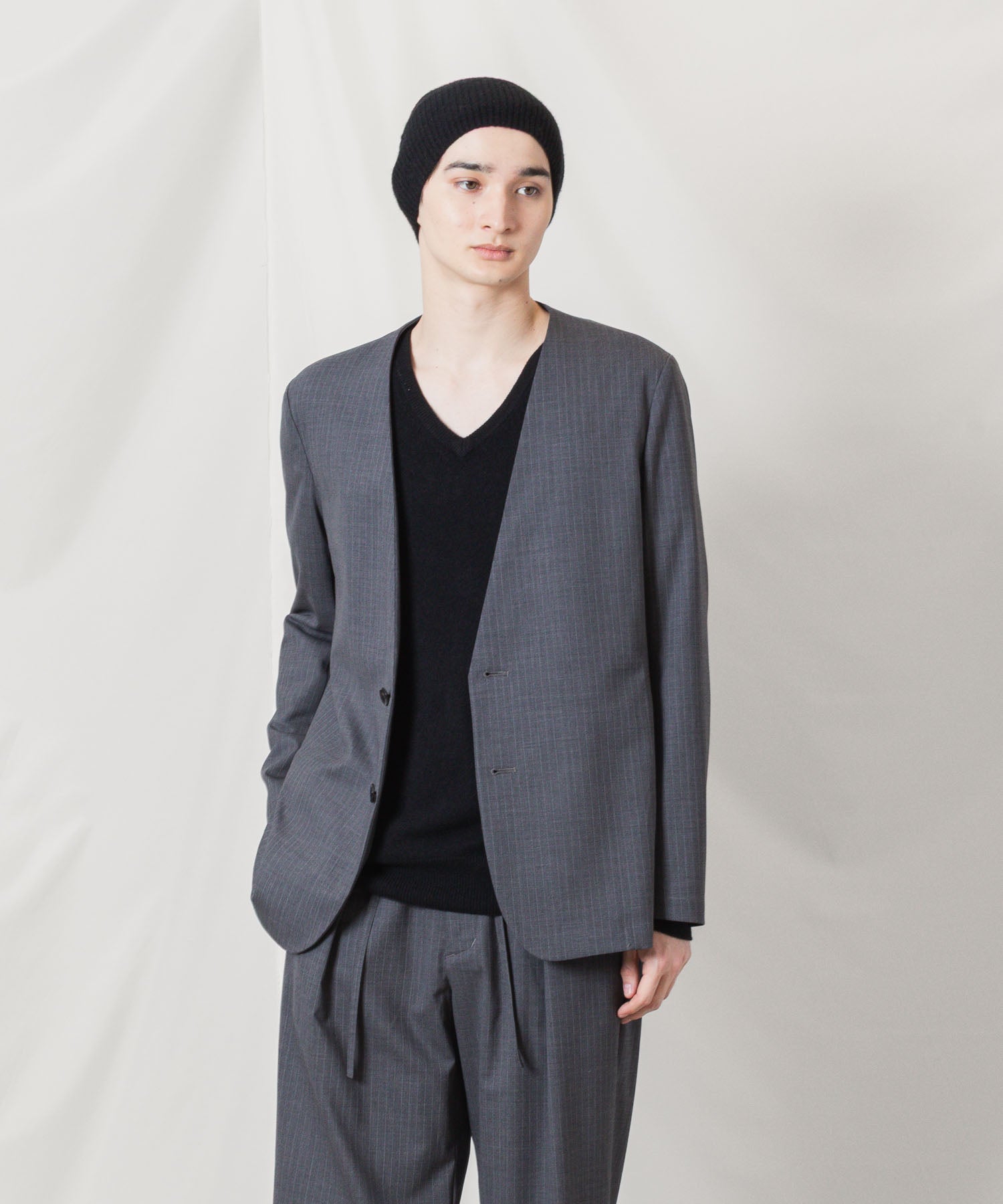 ATTACHMENT アタッチメントのT/W/SI STRETCH GABARDINE COLLARLESS JKT - S.GRAYの公式通販サイトsession福岡セレクトショップ