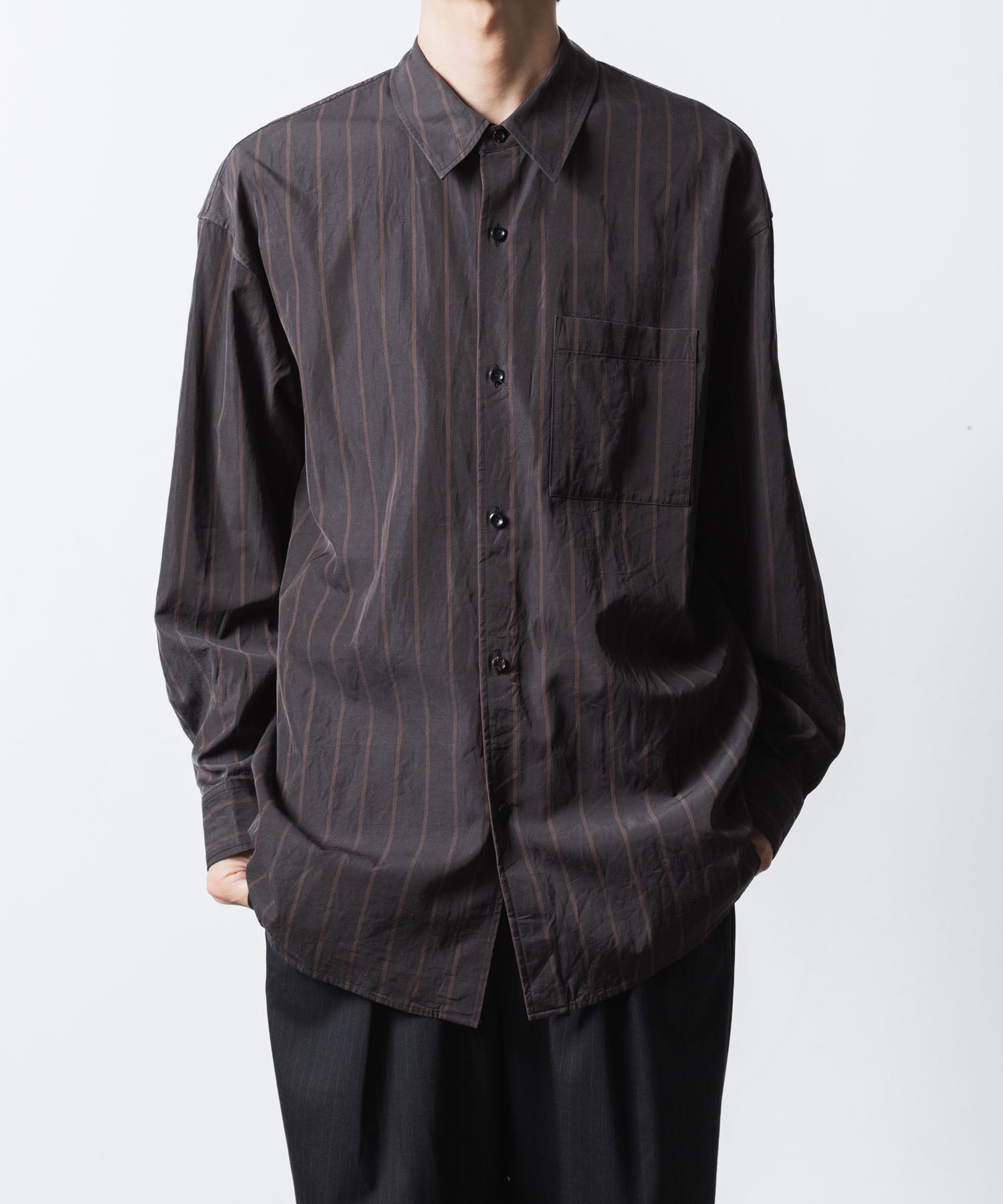 ATTACHMENT アタッチメントのCU/CO STRIPE TWILL L/S SHIRT - S.GRAYの公式通販サイトsession福岡セレクトショップ