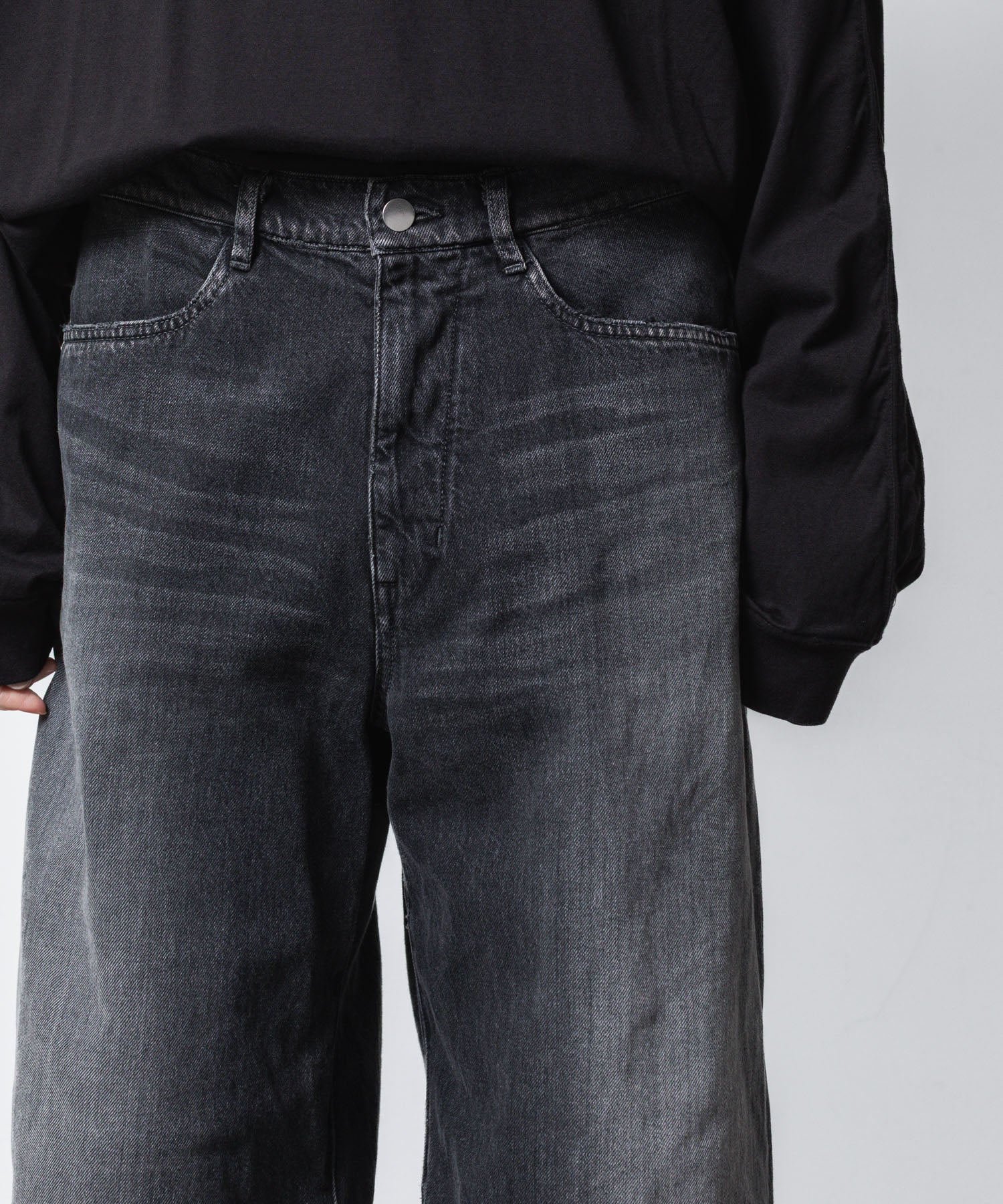 VEIN ヴェインの11OZ DENIM CUT OFF BAGGY TROUSERS - BLACKの公式通販サイトsession福岡セレクトショップ