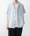 【 ATTACHMENT 】WO/PE STRIPE OPEN COLLAR S/S SHIRT - S.BLUE