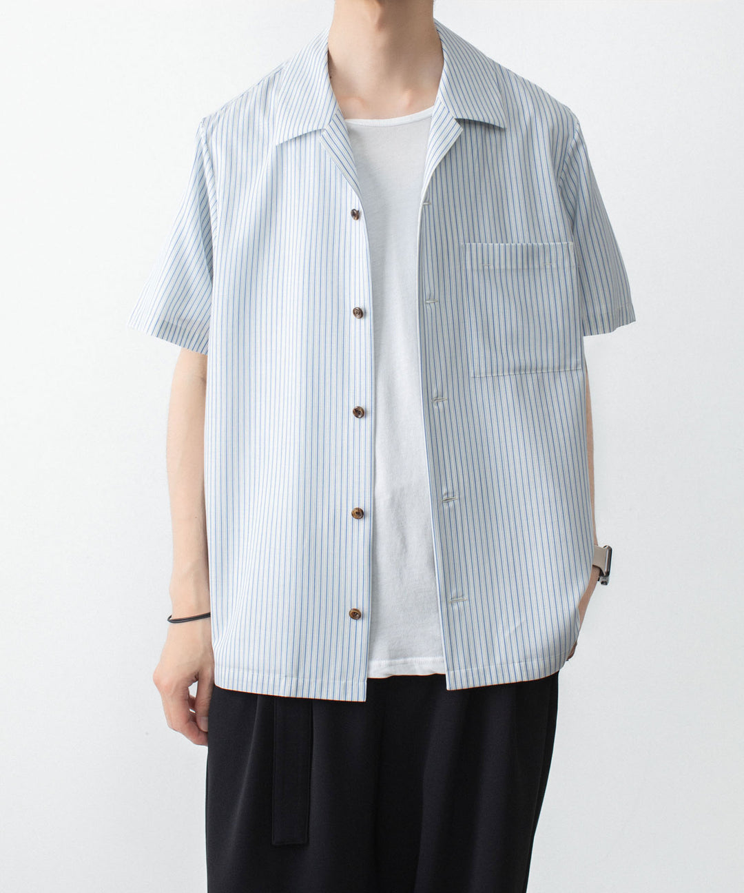 ATTACHMENT アタッチメントのWO/PE STRIPE OPEN COLLAR S/S SHIRT - S.BLUEの公式通販サイトsession福岡セレクトショップ