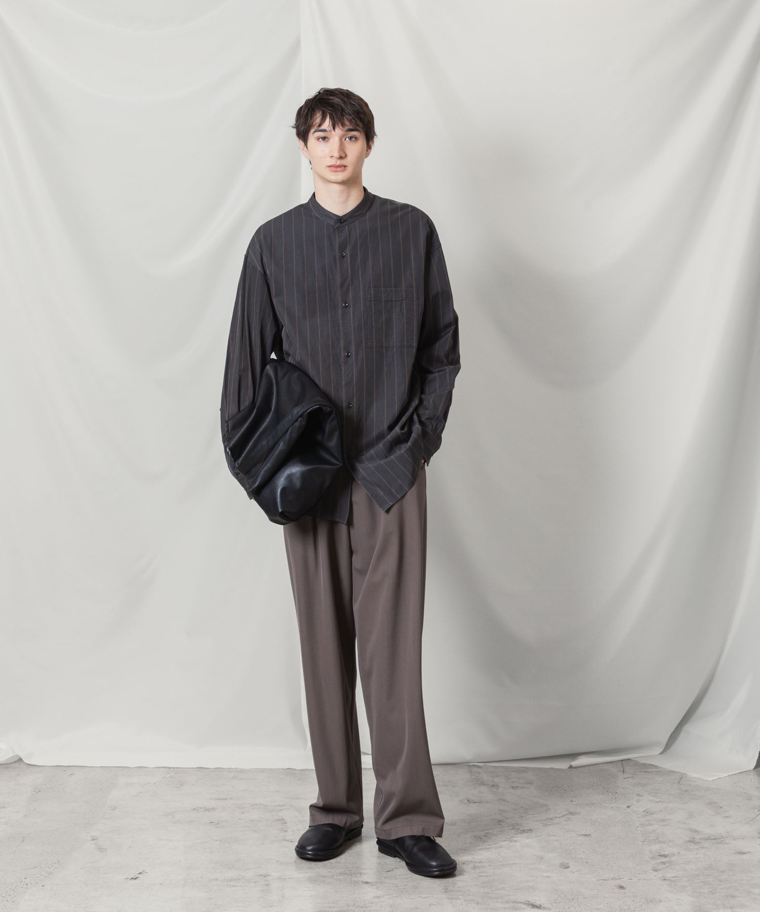 ATTACHMENT アタッチメントのCU/CO STRIPE TWILL BANDCOLLAR L/S SHIRT - S.GRAYの公式通販サイトsession福岡セレクトショップ
