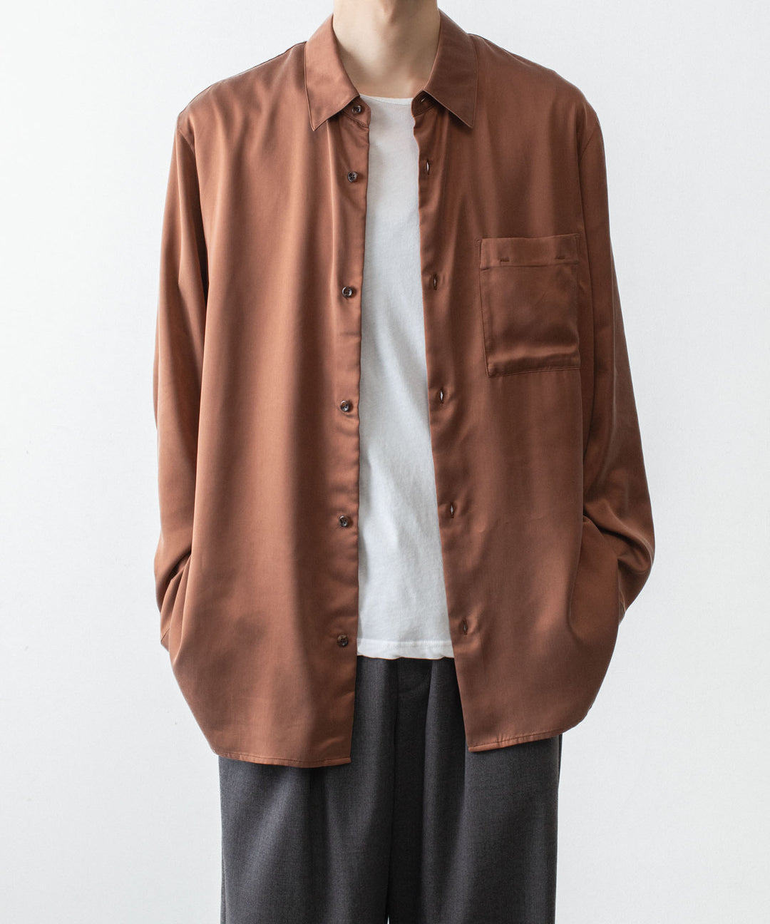 ATTACHMENT アタッチメントのCU/PE FIBRIL SATIN L/S SHIRT - L.BROWNの公式通販サイトsession福岡セレクトショップ