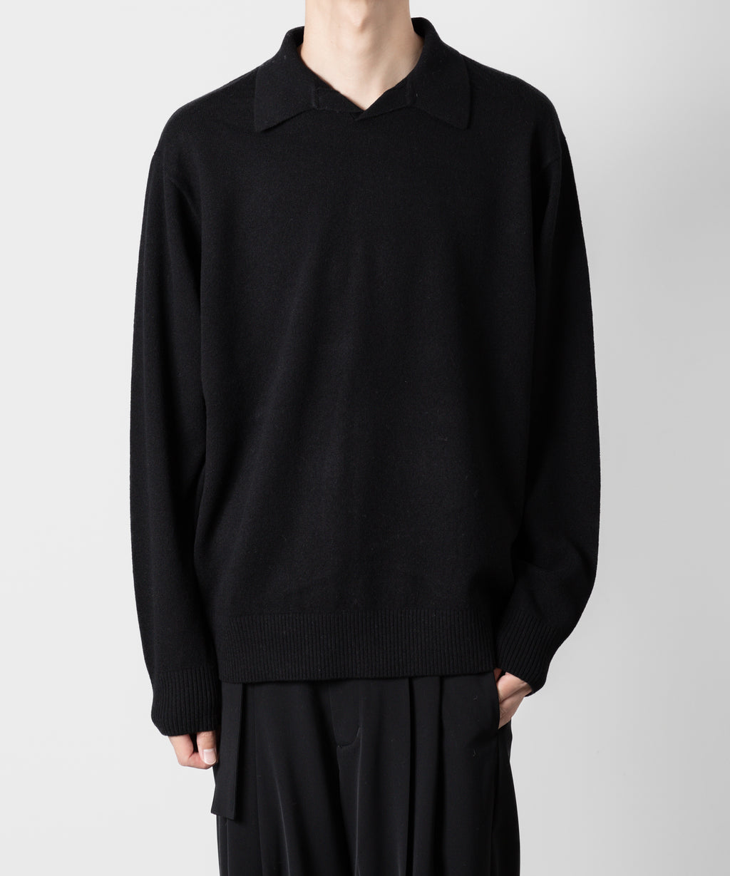 ATTACHMENT アタッチメントのBRITISH WO KNIT POLO  PULLOVER L/S - BLACK 公式通販サイトsession福岡セレクトショップ