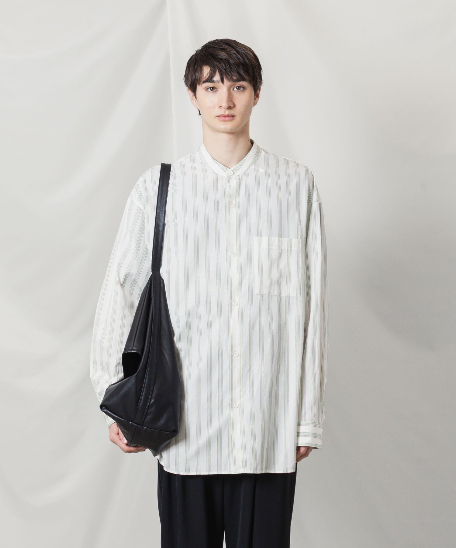 ATTACHMENT アタッチメントのCU/CO STRIPE TWILL BANDCOLLAR L/S SHIRT - S.GREENの公式通販サイトsession福岡セレクトショップ