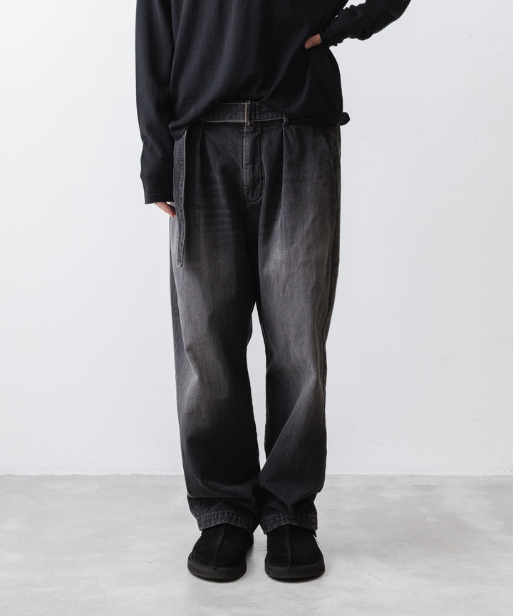 ATTACHMENT / EXCLUSIVE ITEMアタッチメントの11oz DENIM 1TUCK BELTED PANTS  - BLACKの公式通販サイトsession福岡セレクトショップ