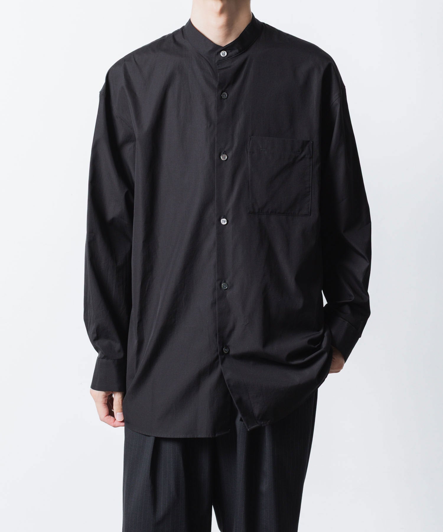 ATTACHMENT アタッチメントの140/2 GIZA BROAD BANDCOLLAR L/S SHIRT - BLACKの公式通販サイトsession福岡セレクトショップ