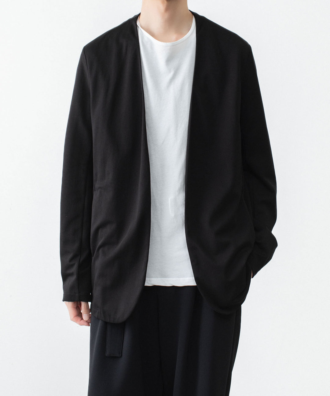 ATTACHMENT アタッチメントのCOTTON DOUBLE FACE COLLARLESS CARDIGAN - BLACKの公式通販サイトsession福岡セレクトショップ