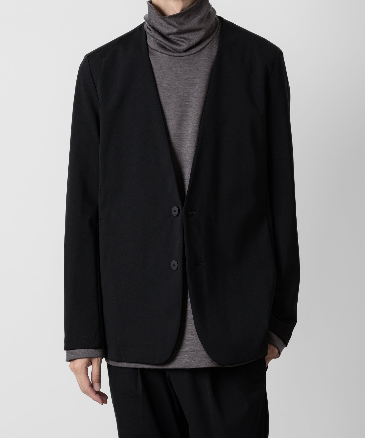 TTACHMENT アタッチメントのNY/CO STRETCH JERSEY COLLARLESS JACKET - BLACK 公式通販サイトsession福岡セレクトショップ