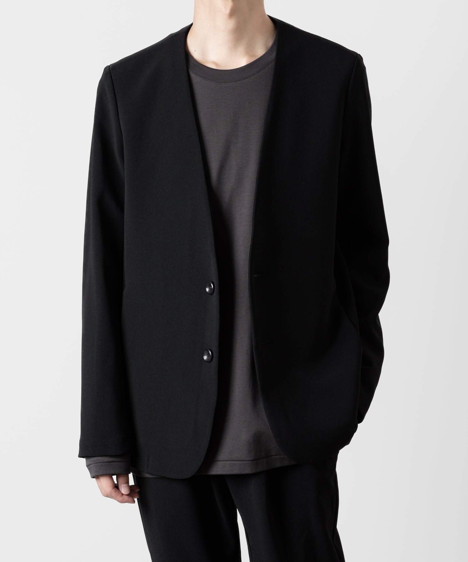 ATTACHMENT アタッチメントのPE STRETCH DOUBLE CLOTH COLLARLESS JACKET - BLACK 公式通販サイトsession福岡セレクトショップ