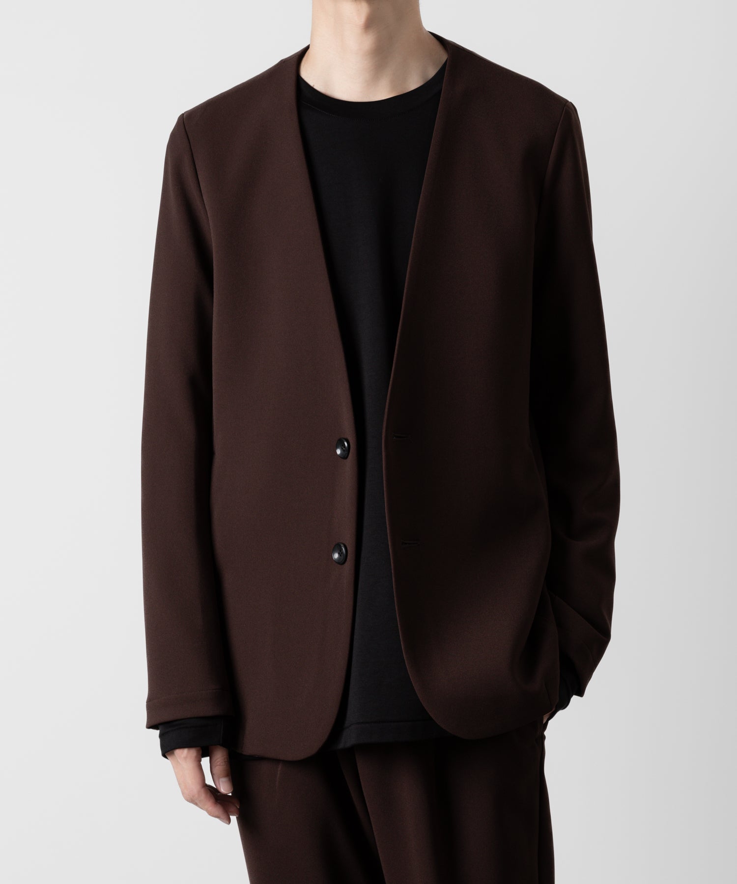 ATTACHMENT アタッチメントのPE STRETCH DOUBLE CLOTH COLLARLESS JACKET - BROWN 公式通販サイトsession福岡セレクトショップ