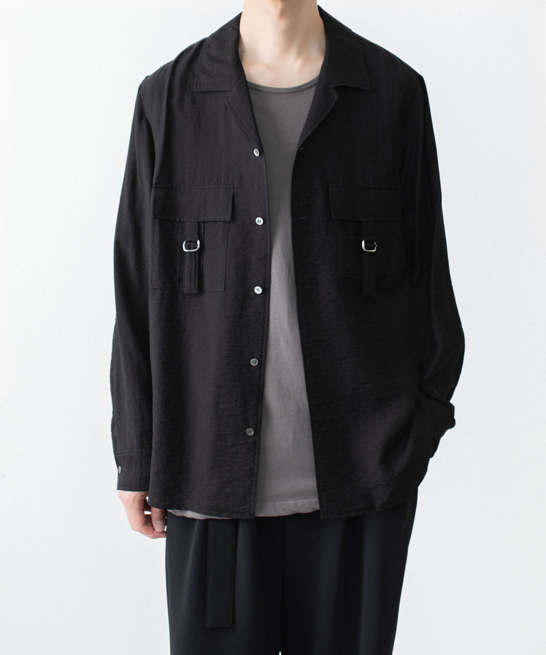 ATTACHMENT アタッチメントのLY/SI LAWN PATCH POCKET OPEN COLLAR L/S SHIRT - BLACKの公式通販サイトsession福岡セレクトショップ