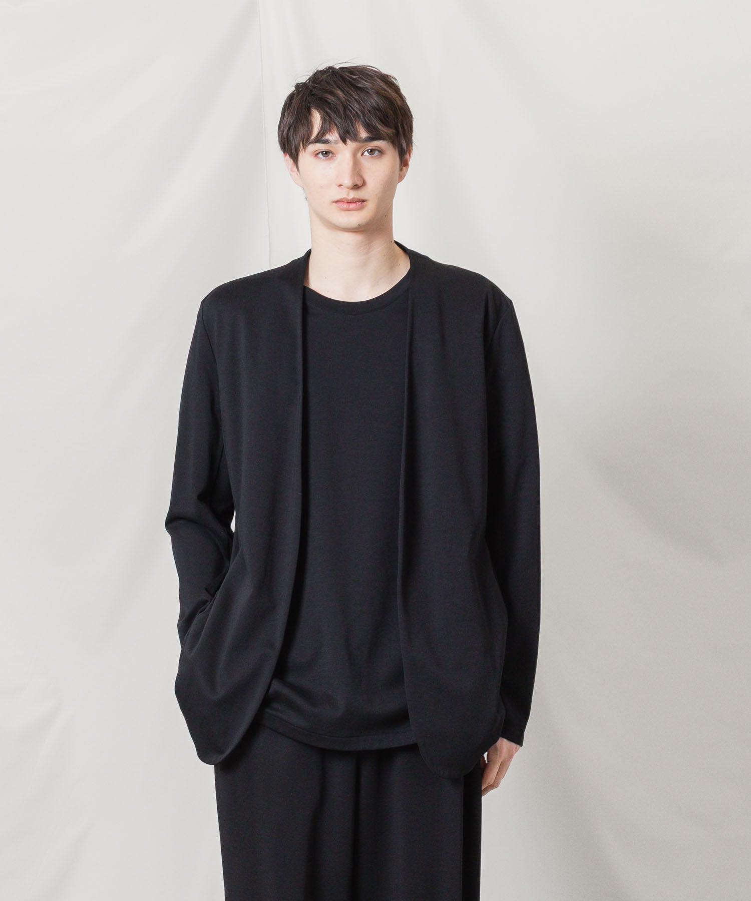ATTACHMENT アタッチメントのCOTTON DOUBLE FACE COLLARLESS CARDIGAN - BLACKの公式通販サイトsession福岡セレクトショップ