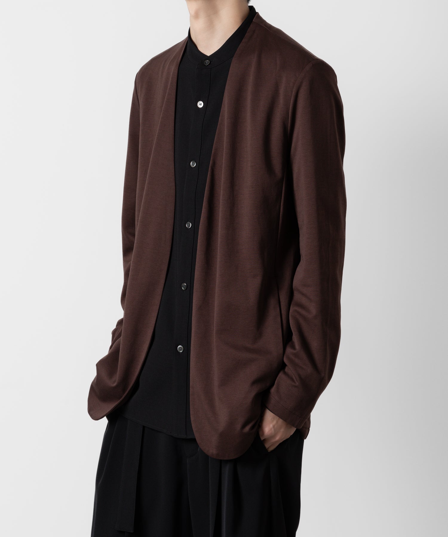 ATTACHMENT アタッチメントのCOTTON DOUBLE FACE COLLARLESS CARDIGAN - BORDEAUX 公式通販サイトsession福岡セレクトショップ