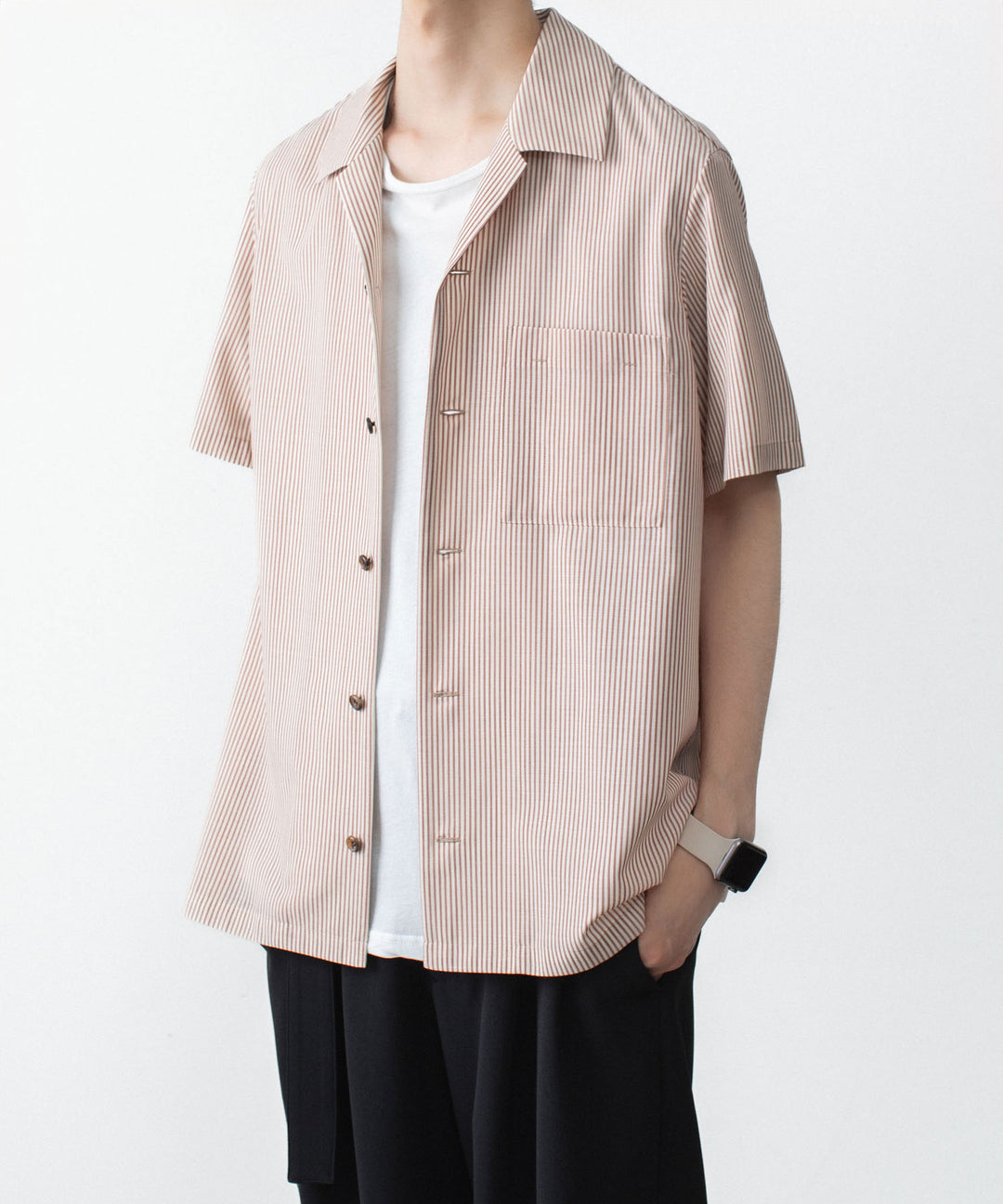 ATTACHMENT アタッチメントのWO/PE STRIPE OPEN COLLAR S/S SHIRT - S.REDの公式通販サイト