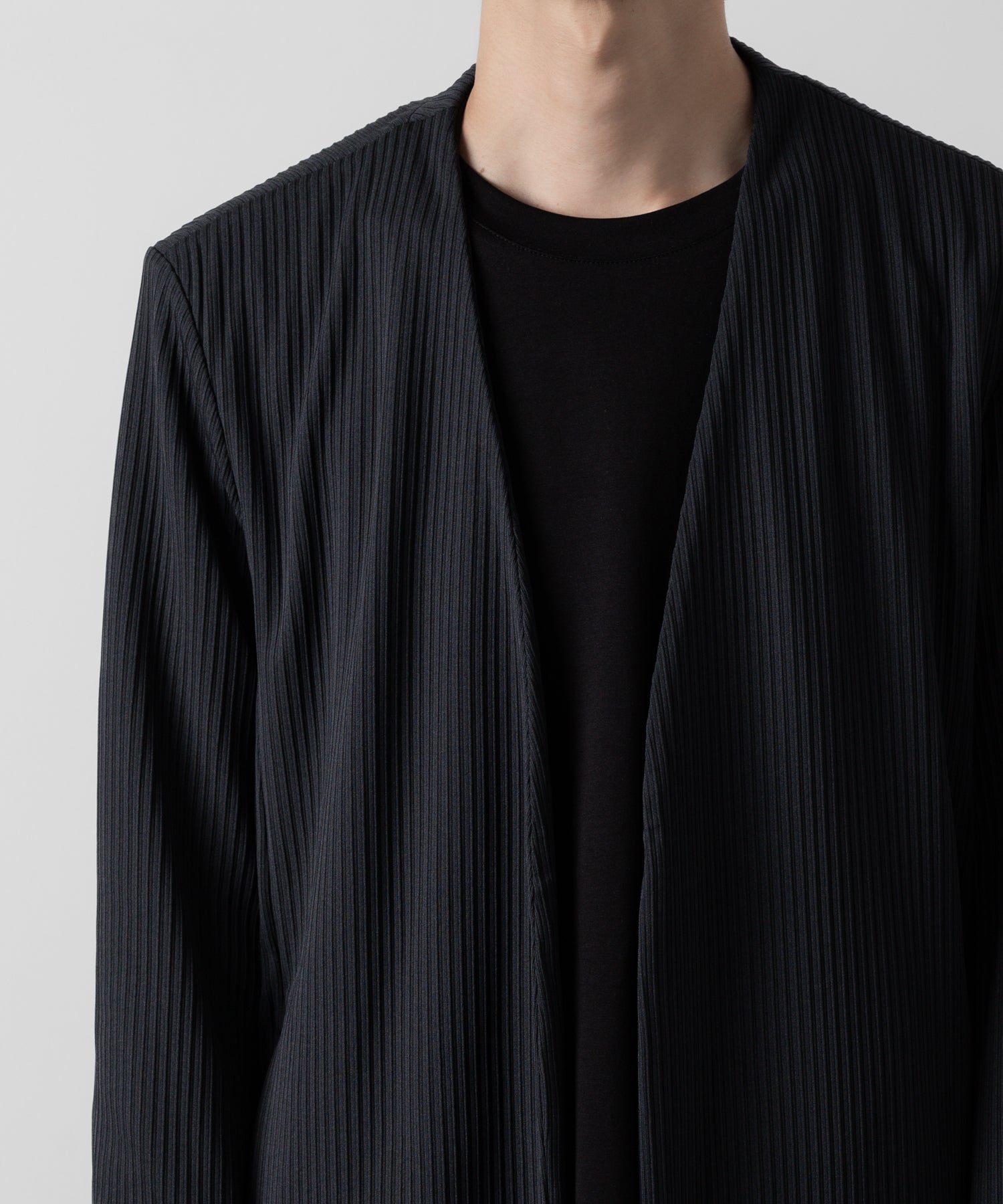 ATTACHMENT アタッチメントのPE STRETCH RIB COLLARLESS CARDIGAN - D.GRAY 公式通販サイトsession福岡セレクトショップ