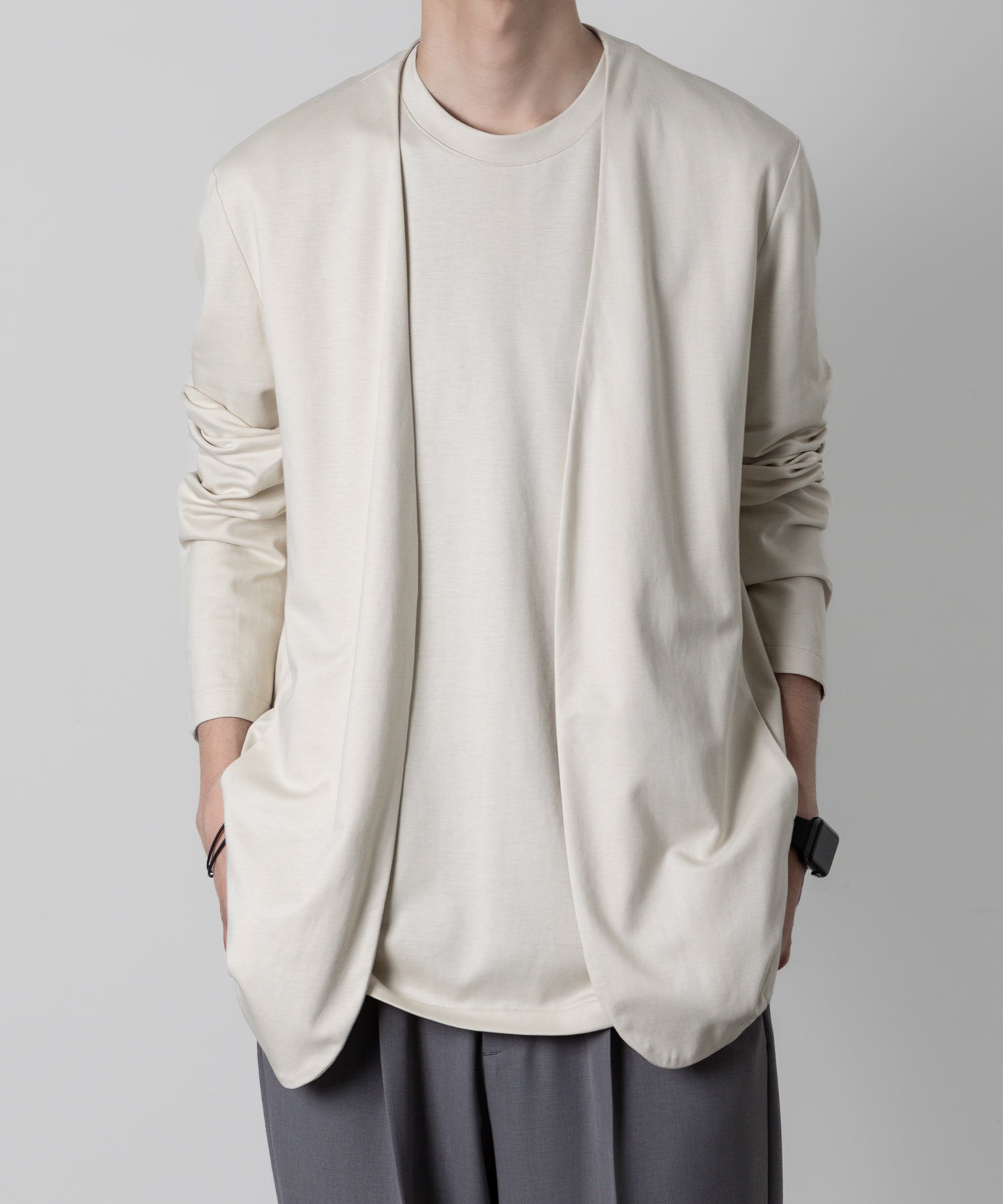 【ATTACHMENT】ATTACHMENT アタッチメントのCOTTON DOUBLE FACE COLLARLESS CARDIGAN - OFF WHITE 公式通販サイトsession福岡セレクトショップ