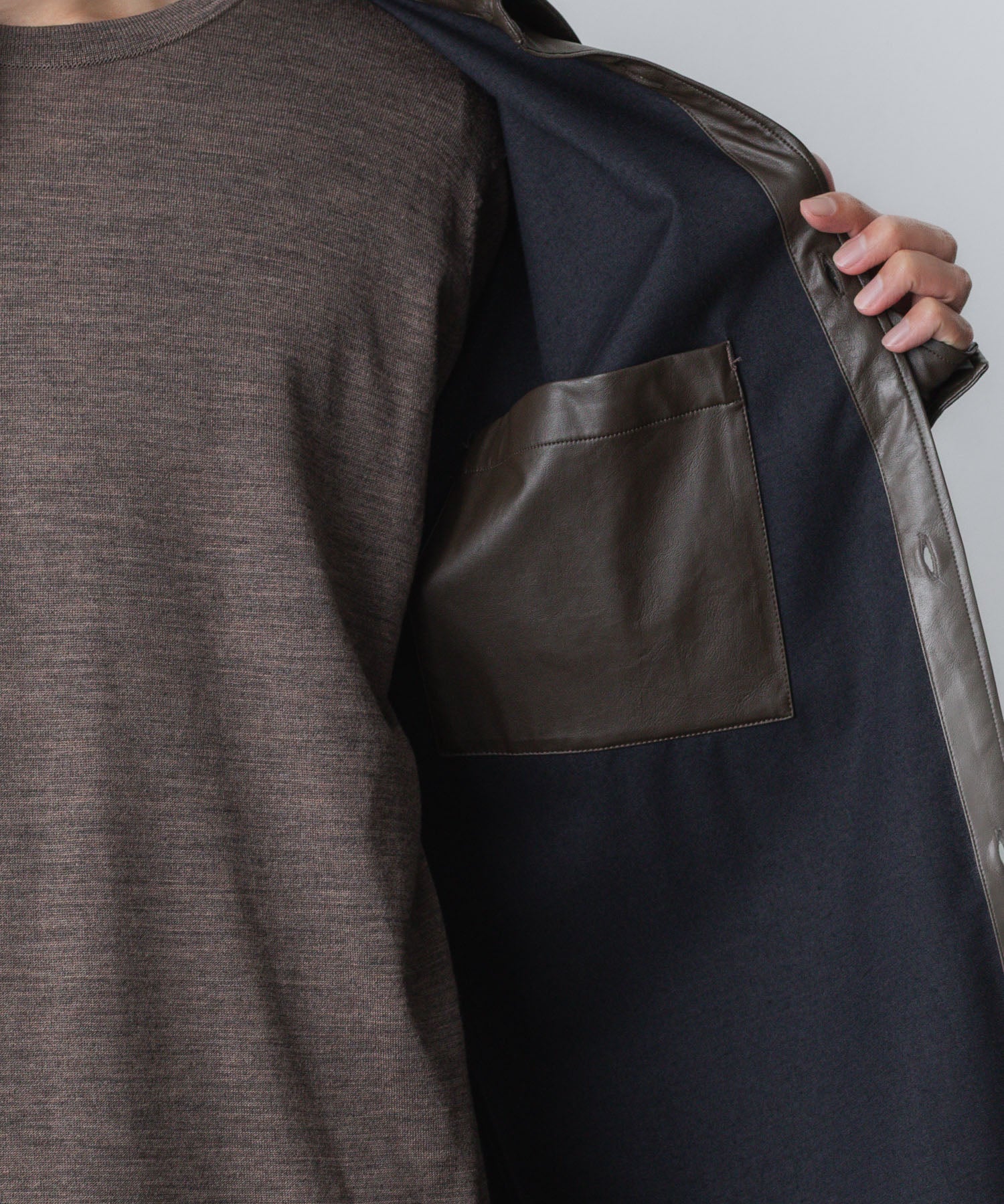 VEIN-ヴェイン SYNTHETIC LEATHER L/S SHIRTのBROWN 公式通販サイトsession福岡セレクトショップ