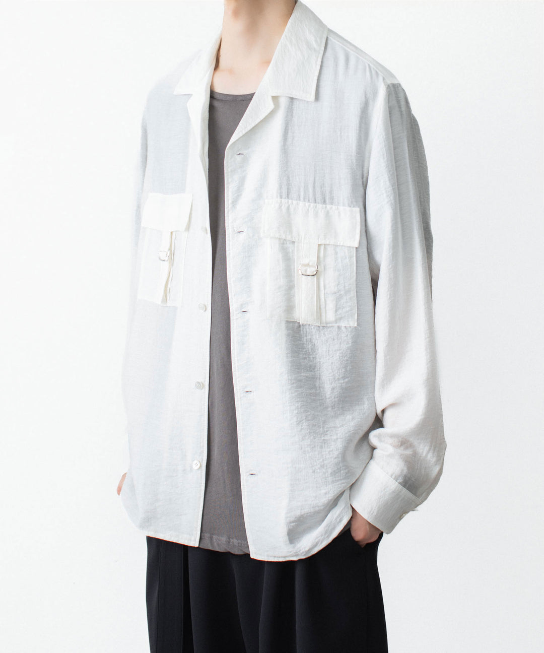 ATTACHMENT アタッチメントのLY/SI LAWN PATCH POCKET OPEN COLLAR L/S SHIRT - WHITEの公式通販サイトsession福岡セレクトショップ