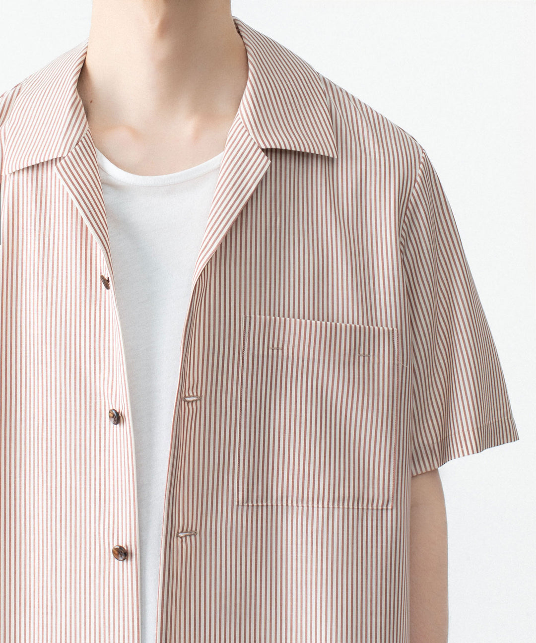 ATTACHMENT アタッチメントのWO/PE STRIPE OPEN COLLAR S/S SHIRT - S.REDの公式通販サイト