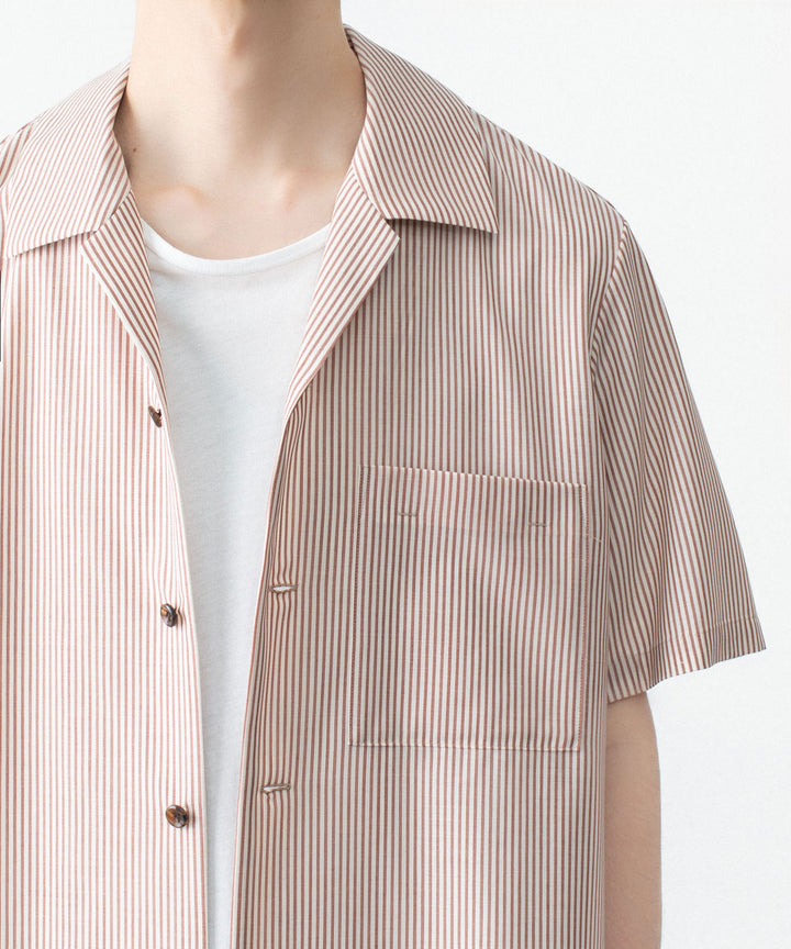 ATTACHMENT アタッチメントのWO/PE STRIPE OPEN COLLAR S/S SHIRT - S.REDの公式通販サイト
