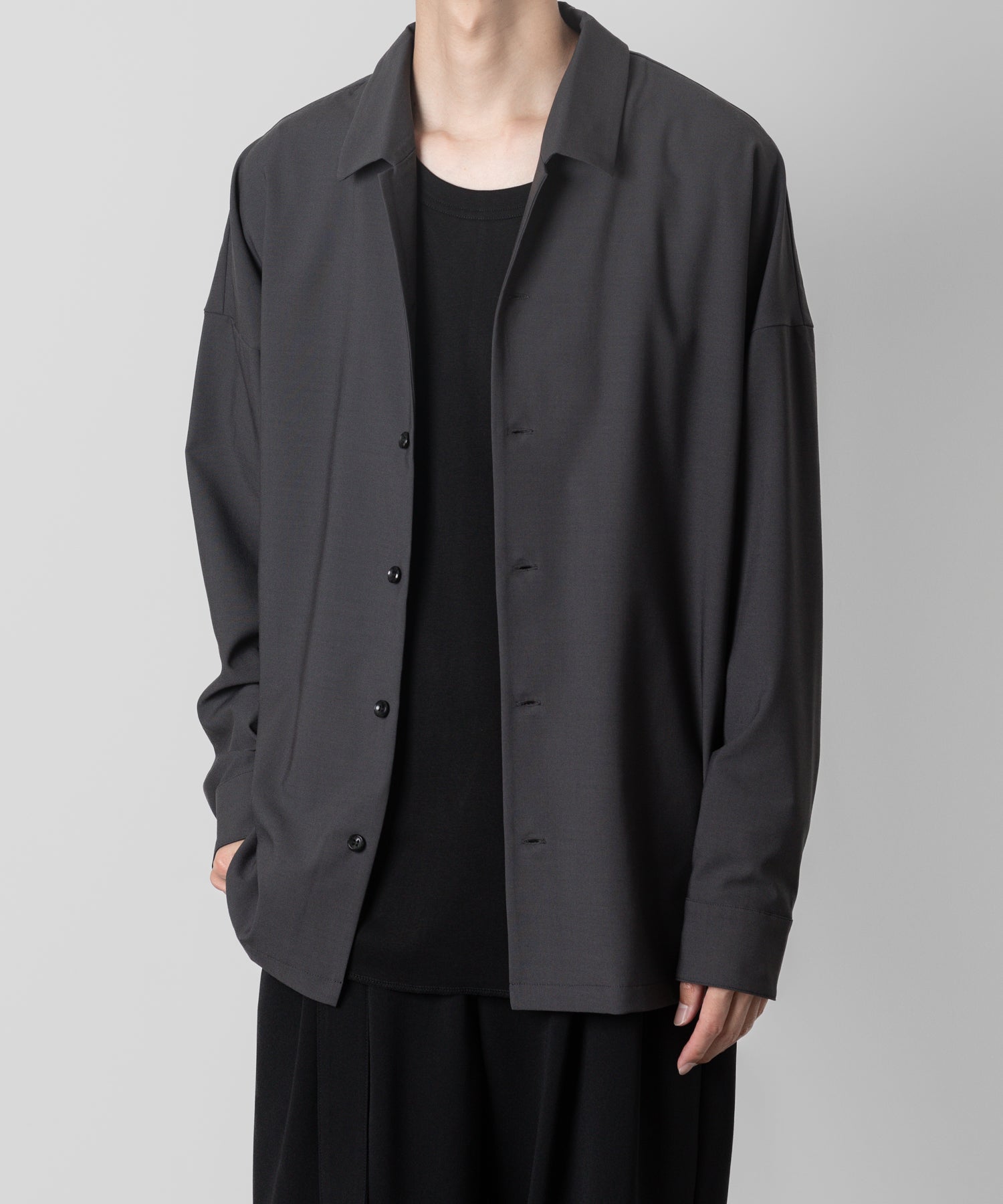 ATTACHMENT アタッチメントのPE/RY STRETCH TROPICAL OVERSIZED OPENCOLLAR L/S SHIRT - D.GRAY 公式通販サイトsession福岡セレクトショップ