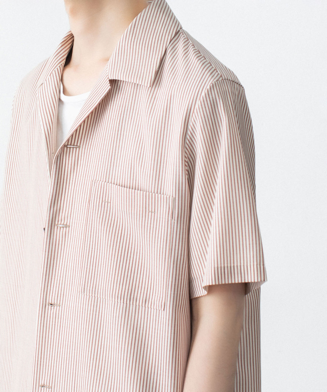 ATTACHMENT アタッチメントのWO/PE STRIPE OPEN COLLAR S/S SHIRT - S.REDの公式通販サイト