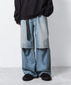 【 VEIN 】11OZ DENIM CUT OFF BAGGY TROUSERS - L.NAVY