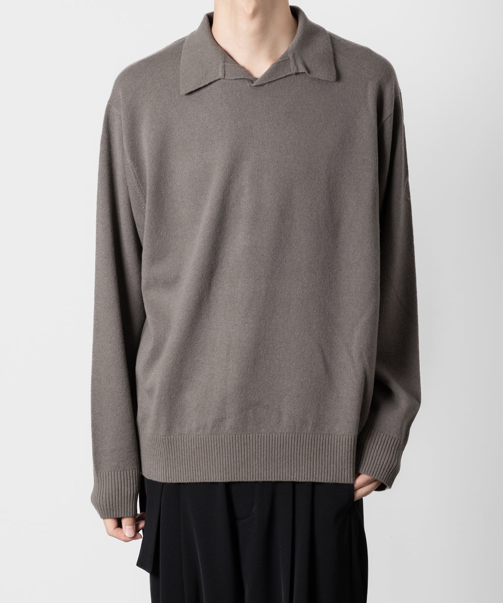 ATTACHMENT アタッチメントのBRITISH WO KNIT POLO  PULLOVER L/S - KHAKI GRAY 公式通販サイトsession福岡セレクトショップ