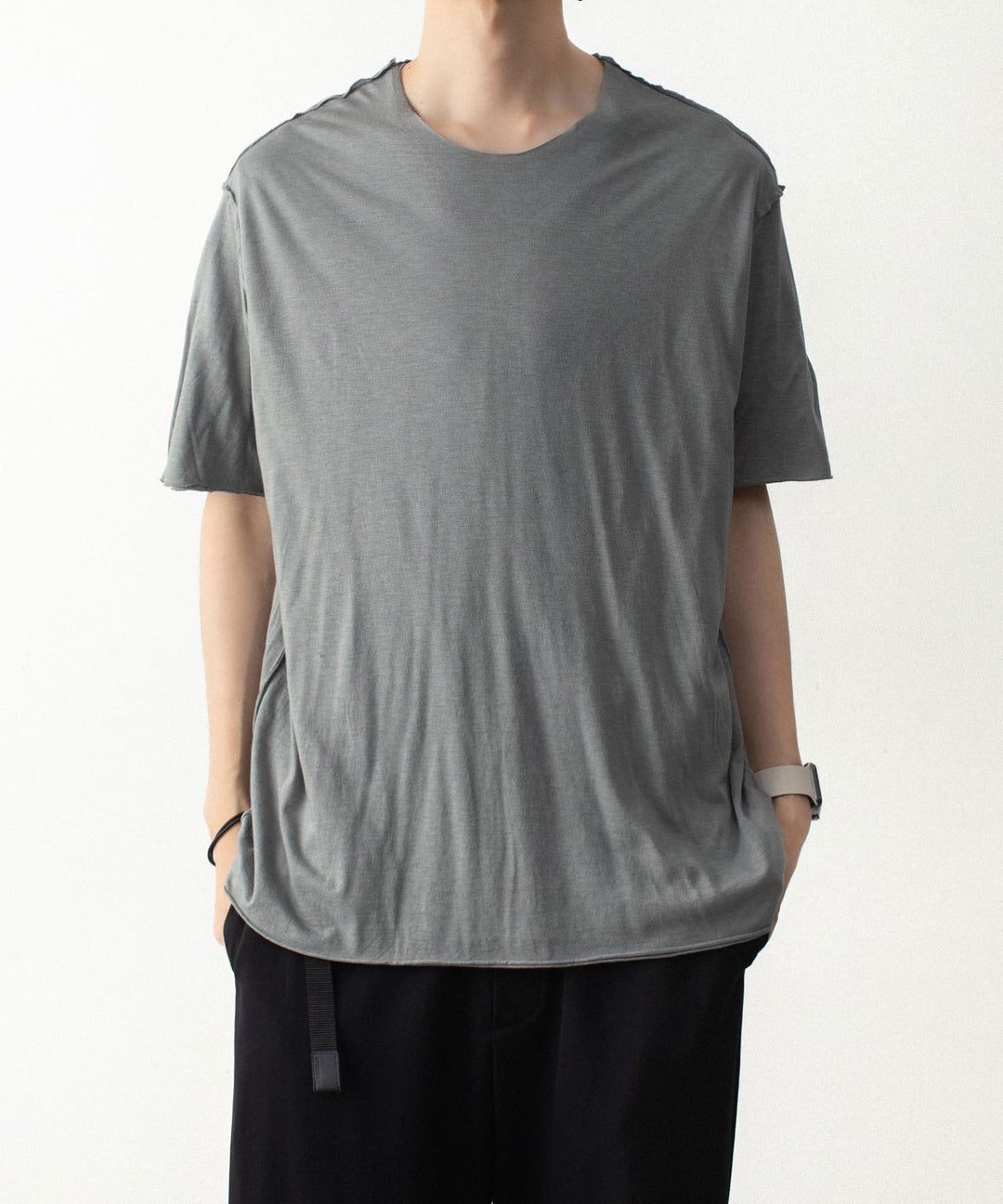 ATTACHMENT アタッチメントのCO/CU JERSEY SLIM FIT LAYERED S/S TEE - KHAKI GRAYの公式通販サイトsession福岡セレクトショップ