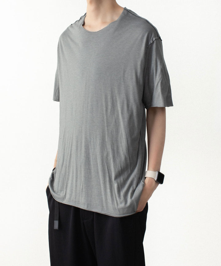 ATTACHMENT アタッチメントのCO/CU JERSEY SLIM FIT LAYERED S/S TEE - KHAKI GRAYの公式通販サイトsession福岡セレクトショップ