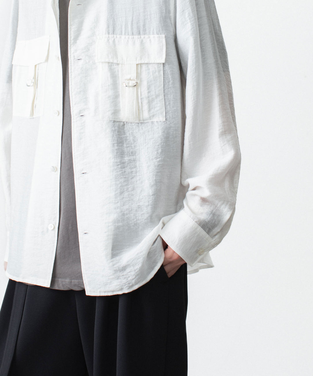 ATTACHMENT アタッチメントのLY/SI LAWN PATCH POCKET OPEN COLLAR L/S SHIRT - WHITEの公式通販サイトsession福岡セレクトショップ