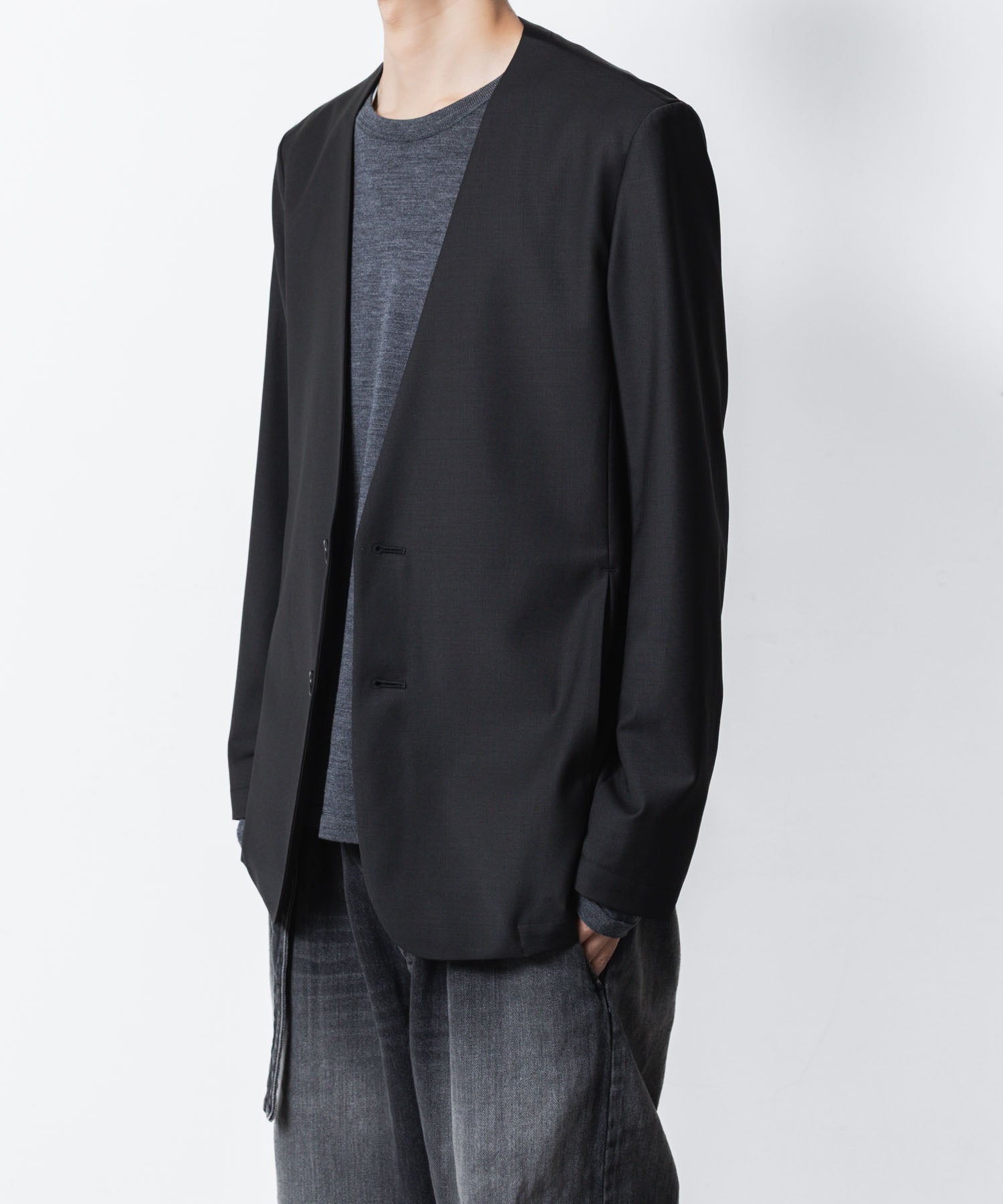 ATTACHMENT アタッチメントの2/80 PE/WO STRETCH TRO COLLARLESS JKT - BLACKの公式通販サイトsession福岡セレクトショップ