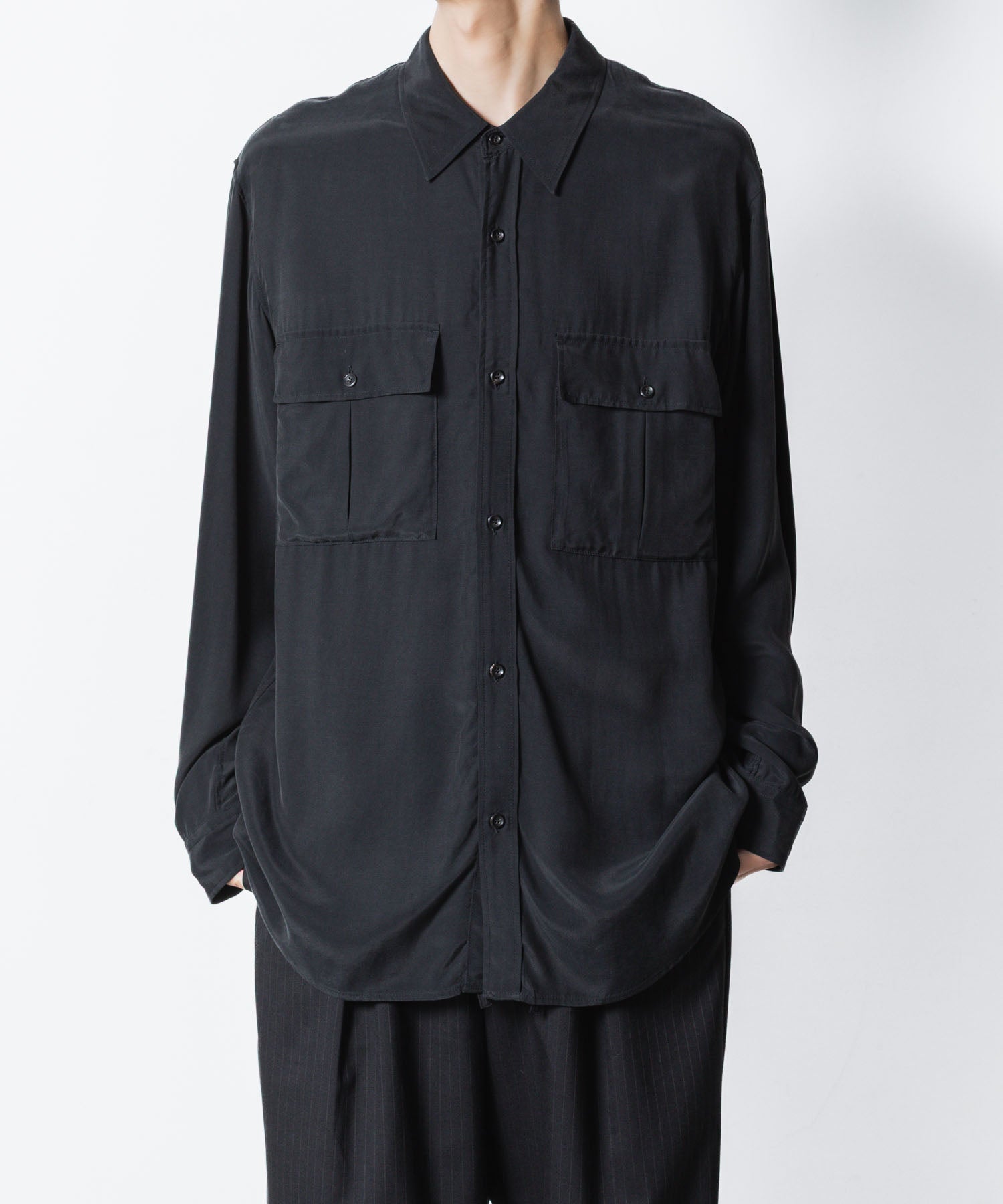 ATTACHMENT アタッチメントのCU/RY FIBRIL TAFFETA PATCH POCKET L/S SHIRT - BLACKの公式通販サイトsession福岡セレクトショップ
