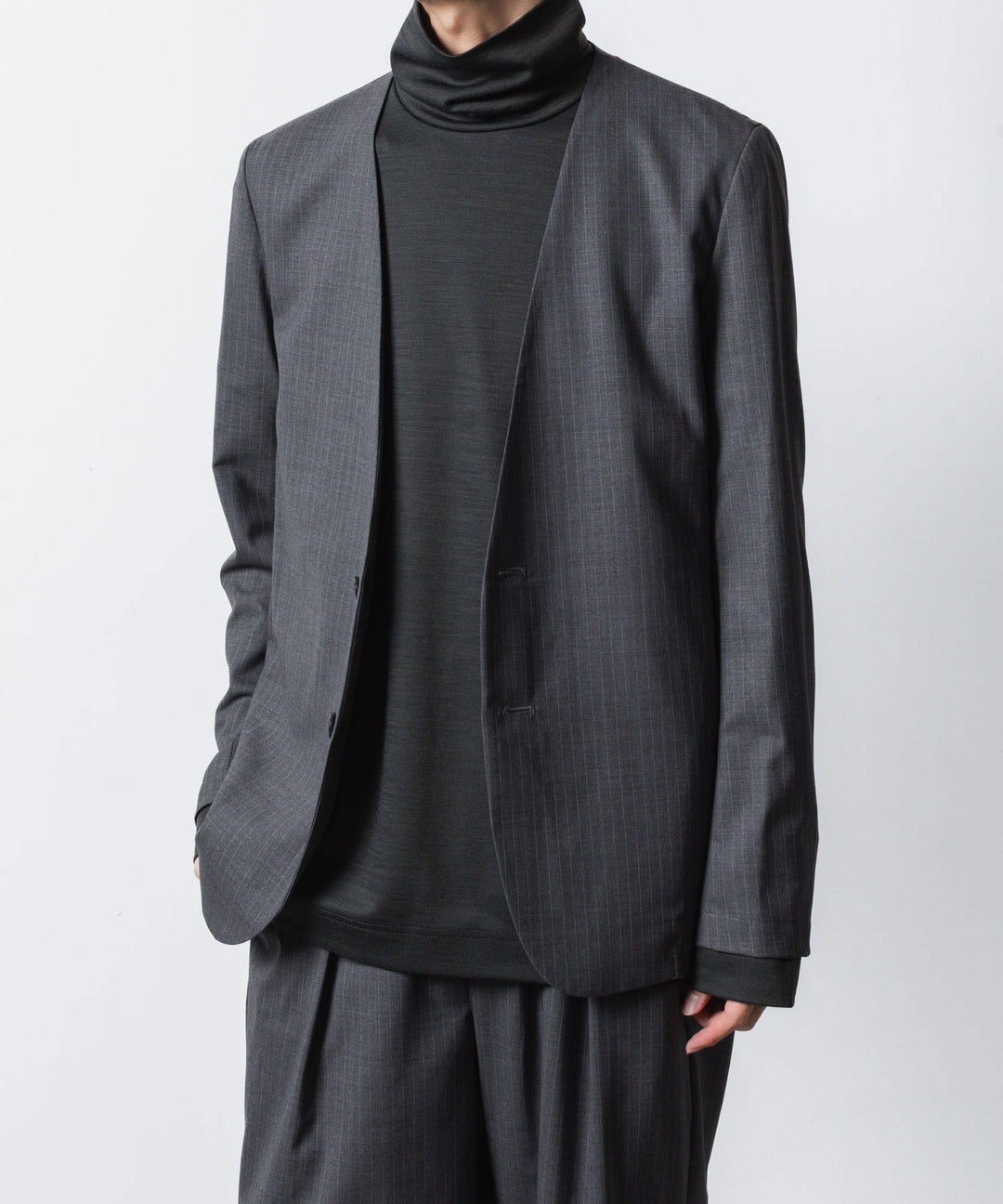 ATTACHMENT アタッチメントのT/W/SI STRETCH GABARDINE COLLARLESS JKT - S.GRAYの公式通販サイトsession福岡セレクトショップ